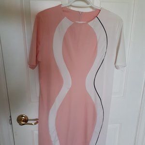 Dress Pink & White Bodycon Short Sleeve